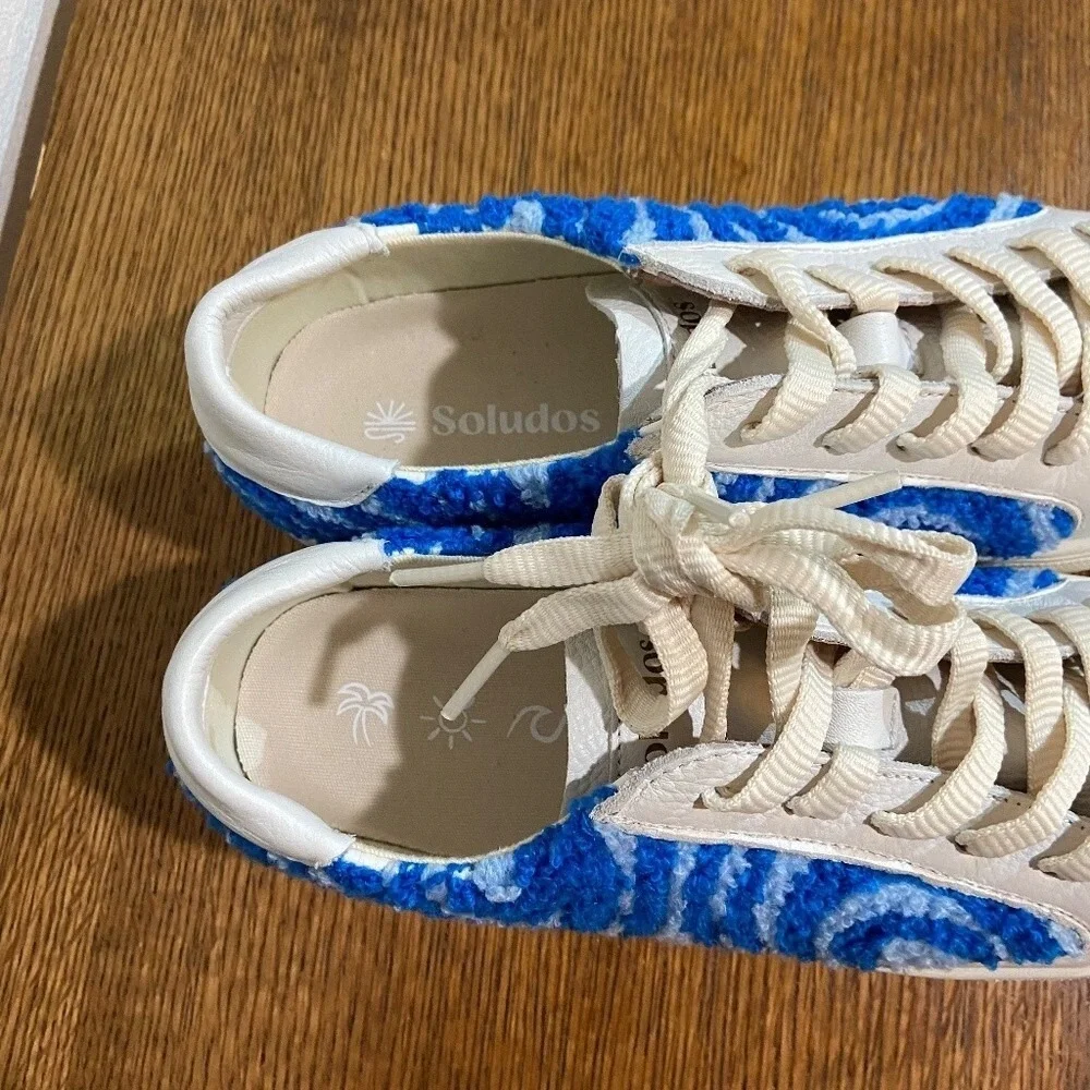 Soludos Women Ibiza Platform Leather Sneakers 6.5 Marine Blue Spiral Streetwear